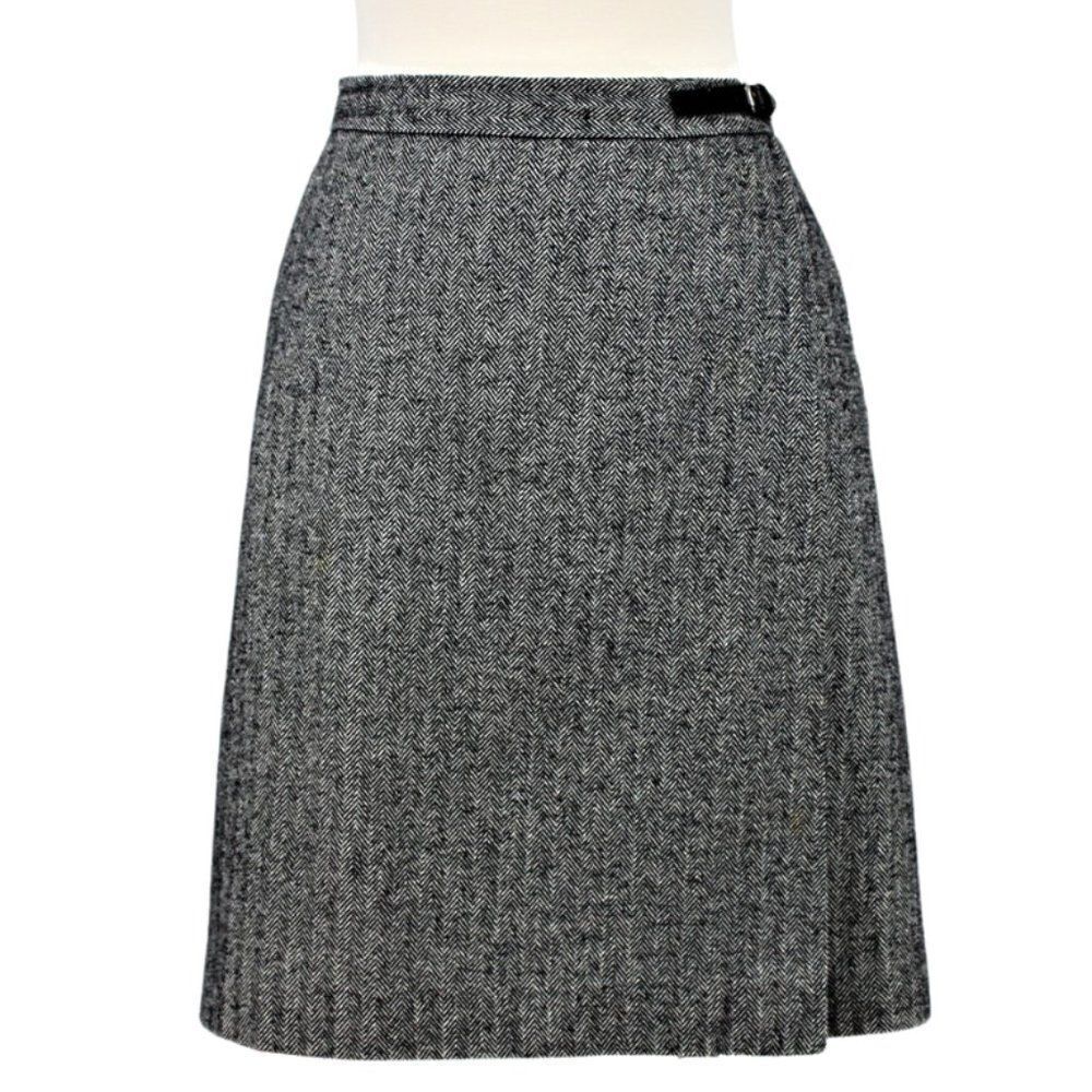 Skirt Faux Wrap Knee Length Belt Herringbone Back Zip Officcore Gray Size 10P
